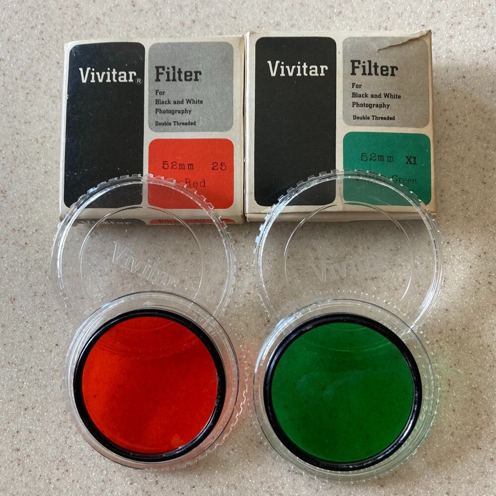 Vintage Vivitar Camera Lens Filters 52mm Red & Green for Black/White Photography